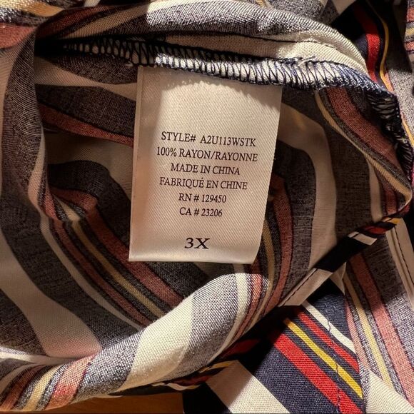 NWT Dressbarn’s COMO BLU PLUS size 3X Strip Button Down top - Picture 7 of 9